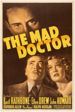 "THE MAD DOCTOR" BASIL RATHBONE LINEN-MOUNTED ONE SHEET MOVIE POSTER.