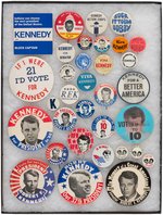 COLLECTION OF 32 BOBBY KENNEDY ITEMS INCLUDING BUTTONS AND INDIANA PRIMARY STICKER.