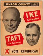 "IKE FOR PRESIDENT TAFT FOR GOVERNOR" UNION COUNTY OHIO COATTAIL POSTER.