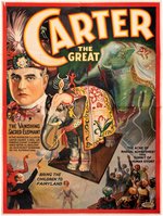 "CARTER THE GREAT - THE VANISHING SACRED ELEPHANT" LINEN-MOUNTED EIGHT-SHEET MAGIC POSTER.