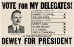 DEWEY "VOTE FOR MY DELEGATES!" HISTORIC WISCONSIN PRIMARY POSTER.