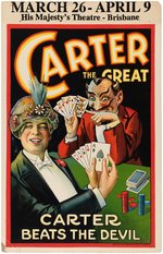 "CARTER THE GREAT - CARTER BEATS THE DEVIL" MAGICIAN WINDOW CARD.