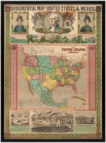 GEN. TAYLOR & GEN. SCOTT "ORNAMENTAL MAP OF THE US AND MEXICO" HAND COLORED PRINT.