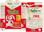 GENERAL MILLS "TRIX" FILE COPY CEREAL BOX FLAT WITH LEAPING TRIX RABBIT OFFER.