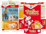 GENERAL MILL "TRIX" FILE COPY CEREAL BOX FLAT WITH WALKY SQUAWKY TALKIES & TRIX PILLOW CASE OFFERS.