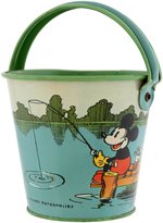 MICKEY & MINNIE MOUSE & PLUTO RARE & EXCEPTIONAL SMALL SAND PAIL WITH SHOVEL.