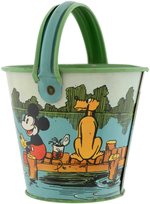 MICKEY & MINNIE MOUSE & PLUTO RARE & EXCEPTIONAL SMALL SAND PAIL WITH SHOVEL.