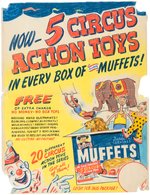 QUAKER "MUFFETS - 5 CIRCUS ACTION TOYS" PREMIUM PROTOTYPE STORE SIGN ORIGINAL ART & PREMIUM CARDS.