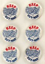 "HELP KEEP US OUT OF WAR" COMPLETE 1939 STORE DISPLAY CARD WITH 24 BUTTONS.