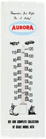 "AURORA" MODELS ADVERTISING THERMOMETER WITH FRANKENSTEIN MODEL IMAGE.