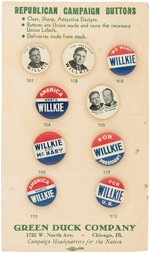 WILLKIE/McNARY "REPUBLICAN CAMPAIGN BUTTONS GREEN DUCK CO." SALES CARD.