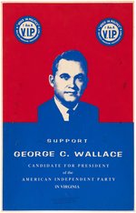 GEORGE WALLACE VIRGINIA "VIP VOICE IN POLITICS" AMERICAN INDEPENDENT PARTY CARDBOARD POSTER.