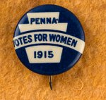 "VOTES FOR WOMEN" PENNANT WITH PAIR OF PENNSYLVANIA 1915 BUTTONS.