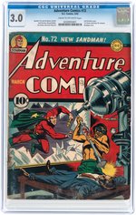 "ADVENTURE COMICS" #72 MARCH 1942 CGC 3.0 GOOD/VG.