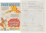 POST FLINTSTONES "FLINTMO GLIDER" CEREAL BOX BACK PREMIUM PROTOTYPE ORIGINAL ART.