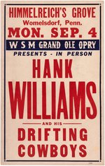 HANK WILLIAMS AND HIS DRIFTING COWBOYS 1950 GRAND OLE OPRY BOXING STYLE CONCERT POSTER.