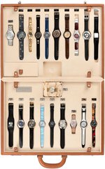 JAMES BOND 007 SWATCH WATCH LEATHER ATTACHE CASE SET WITH EXTRA ALUMINUM CASE.