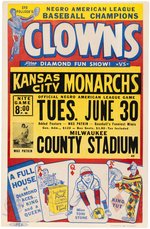 NEGRO LEAGUE INDIANAPOLIS CLOWNS VS KANSAS CITY MONARCHS 1953 WINDOW CARD.