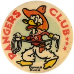 DONALD DUCK "RANGERS CLUB" RARE ENGLISH MOVIE THEATER CLUB MEMBER'S BUTTON.