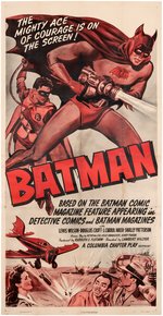 "BATMAN" LINEN-MOUNTED THREE SHEET MOVIE SERIAL POSTER.