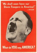 WORLD WAR II WAR BOND/FACTORY PRODUCTION LINEN-MOUNTED POSTER WITH HITLER IMAGE & QUOTE.