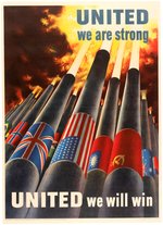 WORLD WAR II "UNITED WE ARE STRONG - UNITED WE WILL WIN" LINEN-MOUNTED POSTER.