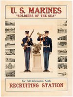 WORLD WAR I "U.S. MARINES - 'SOLDIERS OF THE SEA'" LINEN-MOUNTED RECRUITMENT POSTER.