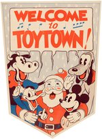 DISNEY CHARACTERS & SANTA CLAUS "TOYTOWN" STORE CHRISTMAS SIGN.