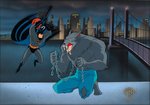 "BATMAN: THE ANIMATED SERIES" FRAMED PRODUCTION ANIMATION CEL & ORIGINAL ART BACKGROUND.