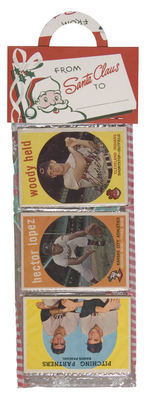 CHRISTMAS RACK PACK WITH 12 TOPPS 1959 BASEBALL CARDS.