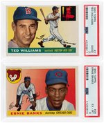 1955 TOPPS LOT OF TWO HOF'ERS TED WILLIAMS & ERNIE BANKS PSA GRADED.