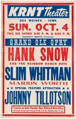 "GRAND OLE OPRY" 1964 CONCERT POSTER WITH HANK SNOW & SLIM WHITMAN.