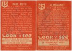 "LOOK 'N SEE" TOPPS GUM CARD NEAR SET WITH BABE RUTH.