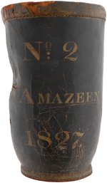 "NO. 2 J. AMAZEEN 1827" LEATHER FIRE BUCKET.