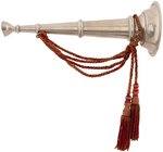 FIREMAN'S NICKEL PLATED PRESENTATION TRUMPET WITH ORIGINAL TASSELS.