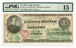 1862 $1 LEGAL TENDER DEMAND NOTE PMG 15 CHOICE FINE.