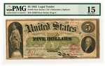 1862 $5 1862 LEGAL TENDER DEMAND NOTE PMG 15 CHOICE FINE.