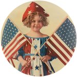 LARGE 4.5" CELLO MIRROR DEPICTS WW I PATRIOTIC YOUNG GIRL.