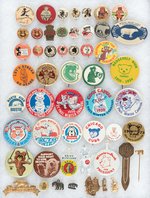 BEARS ON BUTTONS, TABS, ETC. 52 PIECE COLLECTION COVERING EARLY 1900s-1970s.