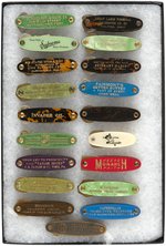 AUTO KEY HOLDERS C. 1930s WITH 18 IN CELLULOID AND ONE METAL ALL WITH ADVERTISING.