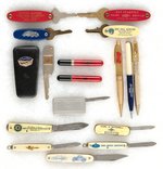 CAR MAKER KEY FOBS, LIGHTER, MECHANICAL PENCILS, POCKET KNIVES 1930s OR NEWER.