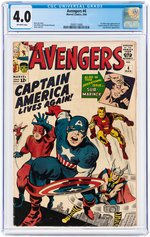 "AVENGERS" #4 MARCH 1964 CGC 4.0 VG (FIRST SILVER AGE CAPTAIN AMERICA).