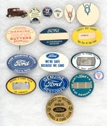 FORD AND FORD V8 11 VINTAGE ITEMS WITH RARITIES PLUS FIVE FORD MODERN ERA CLUB BUTTONS.