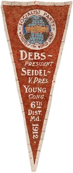 RARE SOCIALIST DEBS/SEIDEL/YOUNG MARYLAND 1912 COATTAIL LAPEL PENNANT.