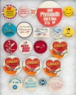 PLYMOUTH 20 BUTTONS AND ONE FLICKER MOST 1960s-1970s  W/MANY SHOWING WARNER BROS. ROAD RUNNER.