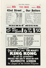 "STOLL PICTURE THEATRE" BRITISH THEATER PROGRAM WITH "KING KONG" CONTENT.