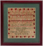 "D. O'CONNELL POLK DALLAS AND VICTORY" RARE 1844 EMBROIDERED SAMPLER.