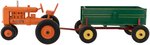 PETER-MAR FARM TRACTOR & CORN WAGON WOODEN TOY PAIR.