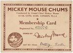 "MICKEY MOUSE CHUMS" CLUB LOT WITH MEMBERSHIP CARD & BADGE.