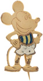 LUSTROUS BRASS & ENAMEL PAINT  FIRST SEEN 1930s BRITISH  PIN OF MICKEY IN SOCCER OUTFIT.